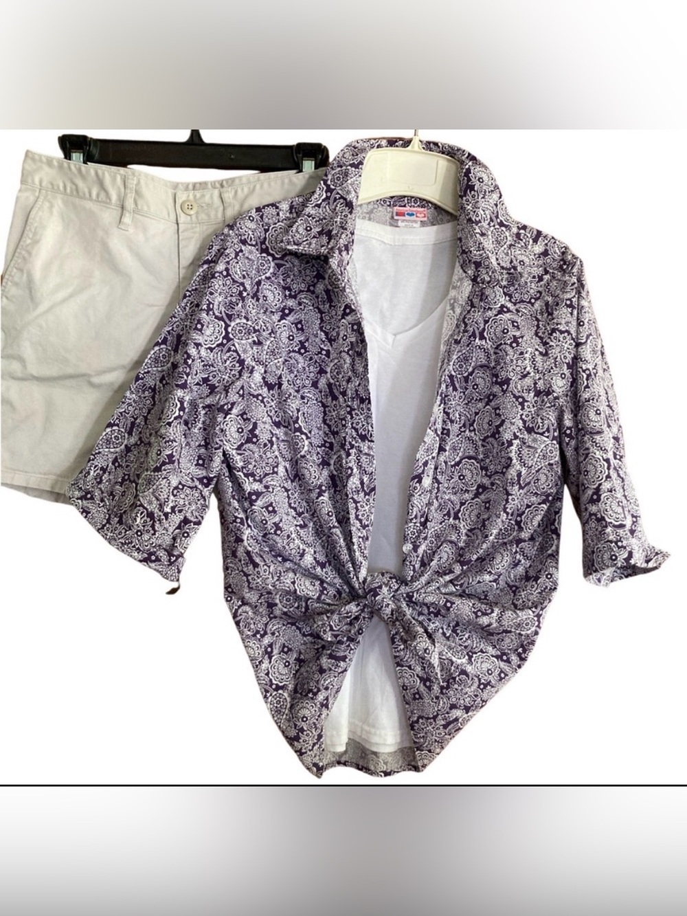 Vintage American Sweetheart Women’s Med Purple White Paisley 90s Campshirt